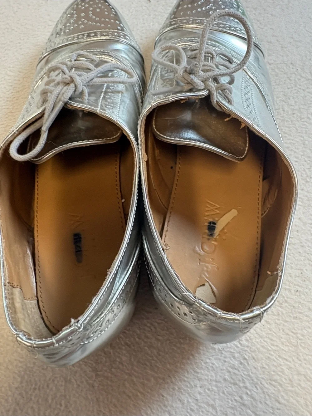 J. Crew Metallic Silver Brogue Oxford Shoes